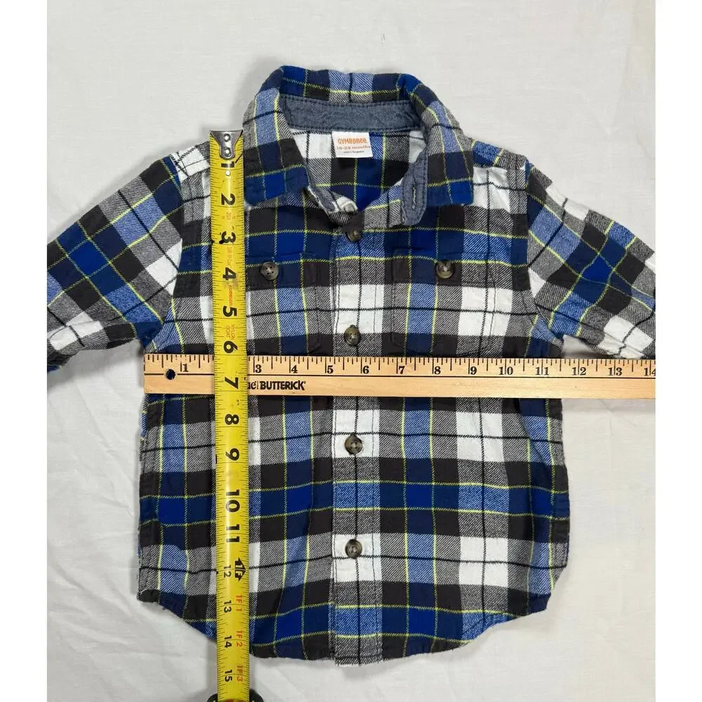Gymboree Toddler‎ Size 18-24 Months Button Up Shirt Blue Black White Long Sleeve